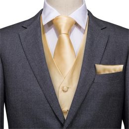 Mens Vests Hi-Tie Silk Champagne Vest Set For Men Gold Smart Casual Suit Yellow Waistcoat Wedding Business Formal Jacket