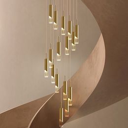 pendant light led postmodern simple Nordic bar restaurant bedroom bedside lamp duplex staircase long Chandelier