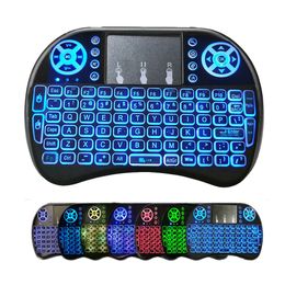 Mini i8 sem fio teclado retroiluminado 2.4g air mouse controle remoto touchpad bateria de lítio recarregável para caixa de tv android