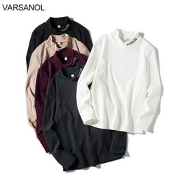 Varanol T-Shirts Men Cashmere Turtleneck Top Tees Fashion Embroidery CANBEDO Streetwear Men Clothing Oversized Tshirt 3XL 210601