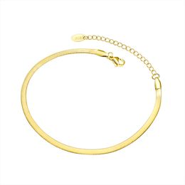 Vintage Gold Colour 3mm Flat Snake Chain Anklets Men Bohemian Jewellery 2021 Summer Beach Stainless Steel Ankle Bracelets For Women