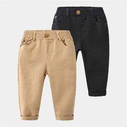 Spring Autumn 2 3 4 6 8 10 Years Children Clothing Solid Color Long Pants Cotton Button Casual Trousers For Kids Baby Boys 210414