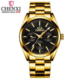 Chenxi 2021 Top Brand Luxury Watches Men Golden Business Casual Quartz Wrist Watches Man Waterproof Full Steel Relogio Masculino Q0524