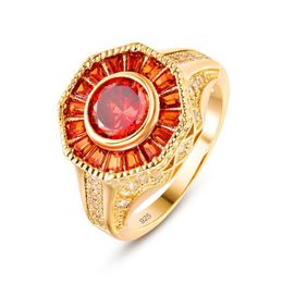 Cluster Rings Lingmei Wholesale Flower Gorgeous Red Zircon Fashion Wedding Band Jewellery Yellow GoldSilver Colour Ring Size 6-9 Women