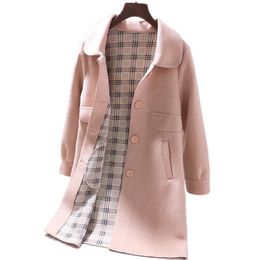Women's Wool & Blends Woollen Jacket 2021 Female Spring Autumn Coat Mid-length Doll Collar Overcoat Ladies Slim Winter Coats D