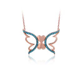 Trendy 925 Silver in Love Turkish Jewelry Zircon Fashion Angel Butterfly Necklace For Women Valentines Day Luxury Designer