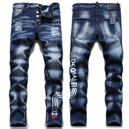 Italy Mens Brand Jeans Ripped Paint Hole Fashion Mid Waist Straight Cowboy Pants Cotton Denim Trousers JS1094 Men's