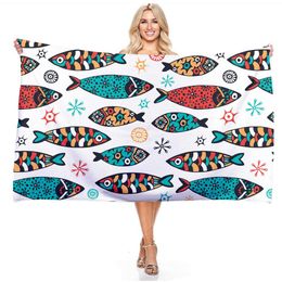 140X180CM Cartoon Turtle Lobster Fish Bath Towel Rectangle Swimming Pool Beach Towels Travel Picnic Superfine Fibre Blanket