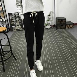 Women Soft Cotton Joggers with Solid Girls Sweatpants Pull-on Pants Sport Pants Elastic Drawstring Waist Q0801