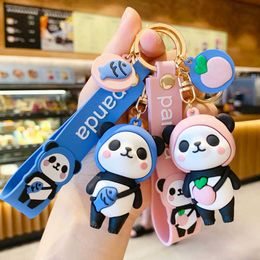 Cartoon Fruit Little Panda Doll Keychain Female Cute School Bag Pendant Creative Key Chain Key Ring Couple Bag Pendant Gift G1019