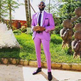 African Purple Mens Suits 2 Pieces Wedding Prom Tuxedo Groomsmen Blazer Suit Fashion Men Business Party Costume Homme Mariage