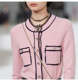 Pink Striped Roundneck Knitted Cardigan Sweater for Woman Spring Autumn Thin Jersey Jumper Designer Luxury Vintage Elegent