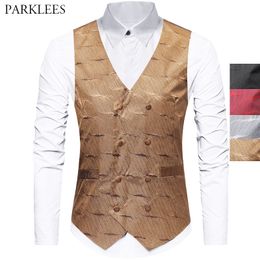 Shinny Wave Pattern Printed Men Suit Vest Wedding Party Prom Mens Dress Waistcoat Double Breasted Casual Slim Fit Vests for Men 210524