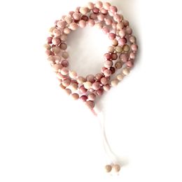 MG1011 LOVE and CALM Rhodonite Hand Knotted 108 Mala Bracelet Women`s Energy Mala Necklace Crown Chakra Yoga Gift for Her