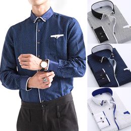business clothes for men UK - Men's Casual Shirts Men Fashion Long Sleeved Printed Shirt Slim Fit Male Social Business Dress Brand Clothing Soft Comfortable