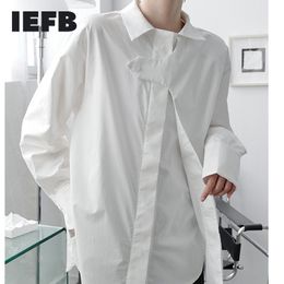 IEFB /men's wear Spring long sleeve shirts black white Fashion Korean Asymmetric placket loose big size tops 9Y4019 210524