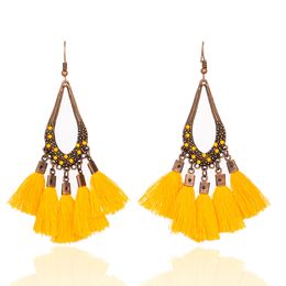 Tassel Earrings for Women Bohemia Boho Vintage Water Drop Female Fashion Jewellery Cute Crystal Cotton Fringe Earrings