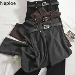 Women's Pants & Capris Neploe 2021 Woman High Waist Slim Fit Woolen Suit Pant Office Lady Bottoms Straight Solid Color Korean Trousers 98000