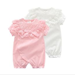 Baby Girl Clothes Lace Infant Girls Romper Short Sleeve Newborn Jumpsuit Summer Playsuit Boutique Baby Clothing White Pink Optional DW5666