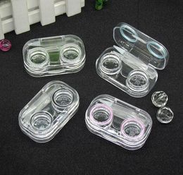 2021 fashional colors Rubber band Transparent Color glasses Lens Case Contacts Len cases wiht tweezers clip