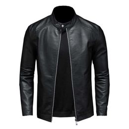 Large size autumn fashion trend coats men's style slim stand-up collar motorcycle leather jacket men's PU leather jacket 5XL 211009