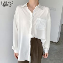 Autumn Korean Loose Long Shirt Women's Tunic Fashion Office Lady Solid Polo Collar Clothing Women s Blouse 11307 210508