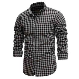 Spring 100% Cotton Plaid Shirt Casual Slim Fit Men Shirt Long Sleeve High Quality Men's Social Shirt Dress Shirts 210708