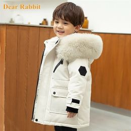 Children Winter Down Jacket Boy clothes Thick Warm Hooded Coat Kids Parka Real fur Teen clothing Outerwear snowsuit 2-12 Yrs 211203