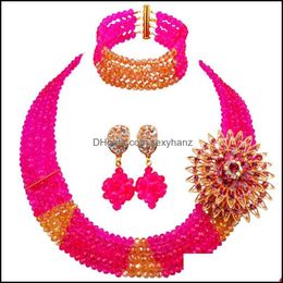 Earrings & Necklace Jewellery Sets Fuchsia Gold Ab African Beads Set Costume Crystal Party 3Jk05 Drop Delivery 2021 Bgev9