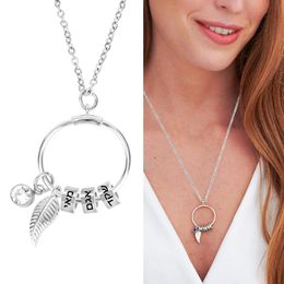 Stainless Steel Bead Pendant Necklace Women Bohemia Leaf Twelve Months Birthday Stone Charm 1-9 Name Beads