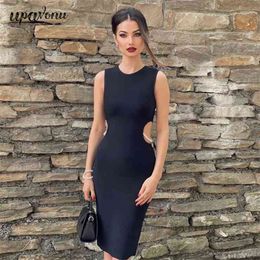 Free Elegant Hollow Bandage Dress Women's Summer Sleeveless Bodycon Sexy Celebrity Club Night Party Vestidos 210524