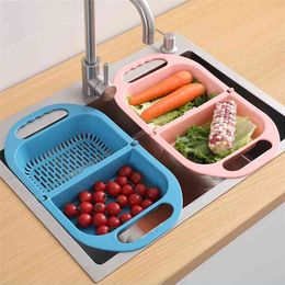 Foldable Drain Basket Kitchen Plastic Fruit And Vegetable Cleaning Basin Household Multifunctional Sink 210423