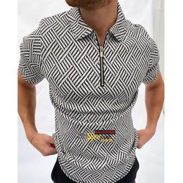 Men's Tees & Polos French high qualityshirt short-sleeved zipper lapel plaid casual T-shirt