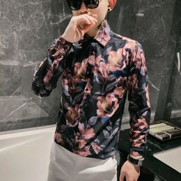 Spring Men Floral Shirts Long Sleeve Casual Slim Fit Formal Business Dress Shirts Male Social Party Blouse Clothing Camisa 210527