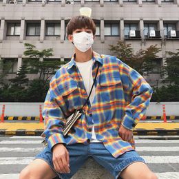 Hip Hop Plaid Shirt Spring Casual Long Sleeve Soft Cotton Japanese Harajuku Vintage Aytumn Patchwork Shirts Streetwear Men Women Men's