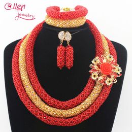 Earrings & Necklace Stylish Nigeria Wedding Nigerian African Beads Jewellery Set Handmade Bridal Sets Bracelet N0014