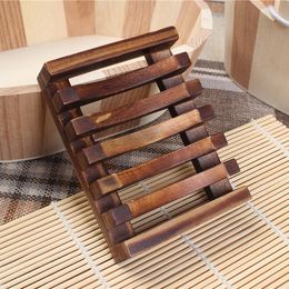 Creative retro Carbonised bamboo Wooden soap holder simple 4style soap box home Bathroom Accessories Soap Dishes T2I52029