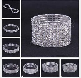 2021 1~10 Rows Tennis Shiny Crystal Bridal bracelet women White rhinestone cystl stretch wedding Bangle For Ladies Fashion Luxury Jewellery