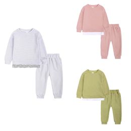 0-24M Newborn Baby Boys 2-piece Outfit Set Long Sleeve Solid Cotton Soft Top Pants Set