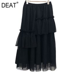 High Elastic Waist Black Asymmetrical Gauze Ruffles Half-body Skirt Women Fashion Tide Spring Summer 7D0042 210421