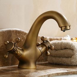 Solid Brass Bronze Double Handle Control Antique Faucet Kitchen Bathroom Basin Mixer tap Robinet Antique YT-5021