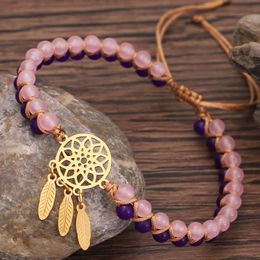 dreamcatcher with beads UK - Natural Stone Bracelet Women Stainless Steel Dreamcatcher Bangle Double Beads Friend Gift Jewelry QX-27 Charm Bracelets