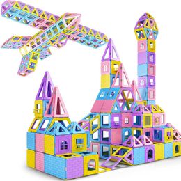 81-137PCS Kids Magnetic Blocks Construction Enlighten Assembly Building Blocks Toys Kids Educational DIY Plastic Brick Q0723