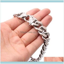 Link, Bracelets Jewelrywholesale Or Retail Stainless Steel Sier Color Polished Cuban Curb Chain Mens Womens Bracelet Bangle Hip-Hop Jewelry