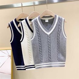 Children Vest Spring Plus Velvet Kids Knitted Pullover Outerwear Coat For School Boys Girls 100-170 Waistcoat 211203