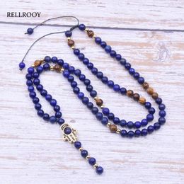 Pendant Necklaces Men Necklace Quality 6mm Natural Lazuli With Copper Palm Pendants Mens Rosary Beads Punk Jewellery