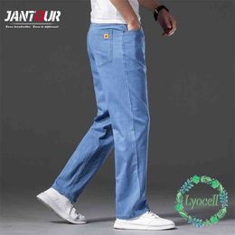 High-quality Lyocell Fabric Lightweight Straight Loose Men's Cotton Denim Jeans Summer Brand Youth Fashion Thin Trousers 42 210716