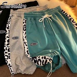 Fashion Summer Korean Style Loose Capris Women Leopard Short Pants High Elastic Waist Shorts Female With Belt 210421