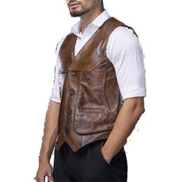 Large piece of Genuine Leather Motorcycle Vest Mens Fit Real Cowhide Waistcoat Bikers Size L-8XL sleeveless jacket 210923