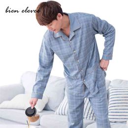 Men Sleepwear Pyjamas Set for Men Casual Home Clothe Autumn Winter Nightwear Suit Full Sleeve Long Pants Striped Pyjamas Set 210901